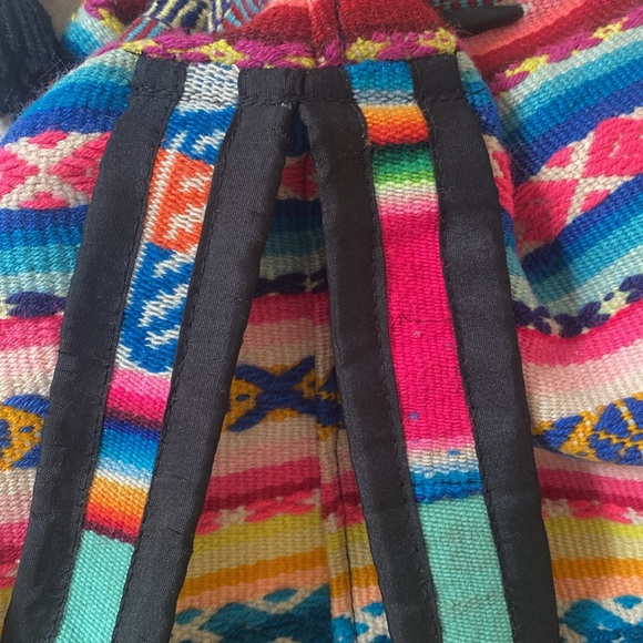 Beautiful colorful one of a kind Mexican made back pack, book bag wool fabric - Picture 7 of 12